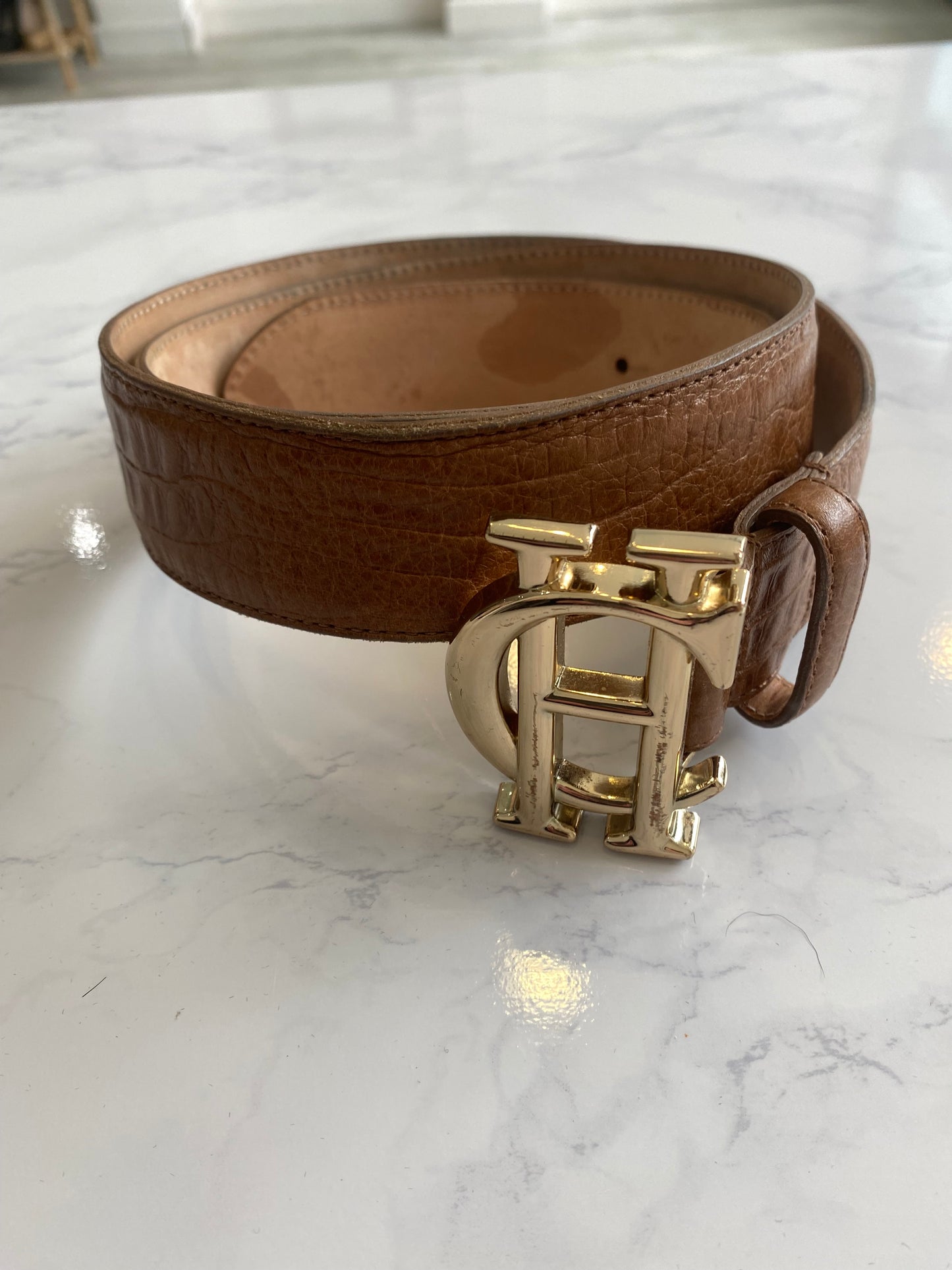 Holland Cooper Tan Croc Leather Belt with Box