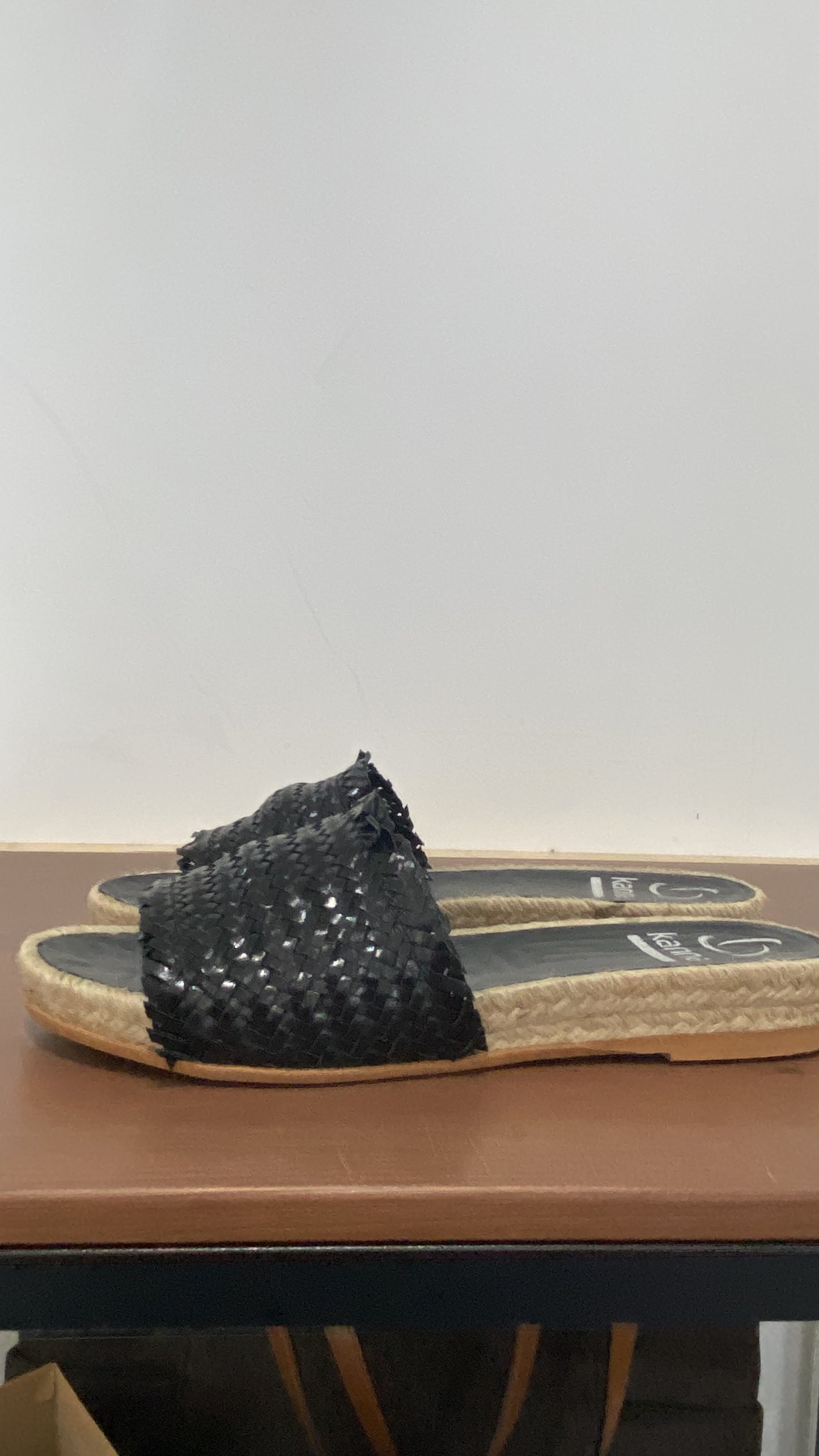 Kanna Black Leather Sliders Size 5