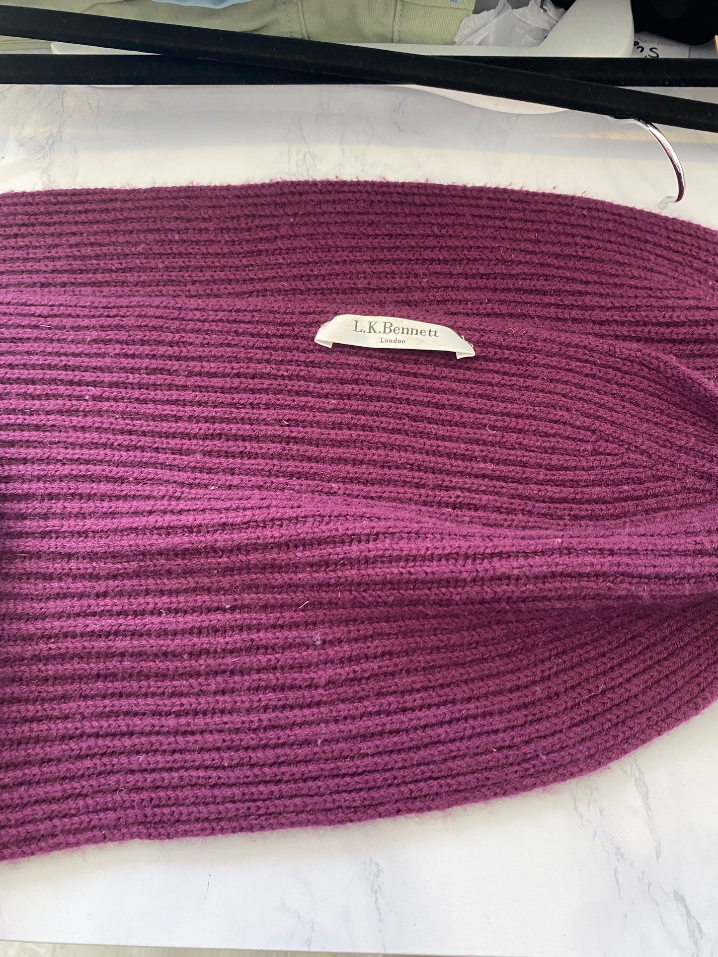LK Bennett Wool and Cashmere Purple Bobble Scarf