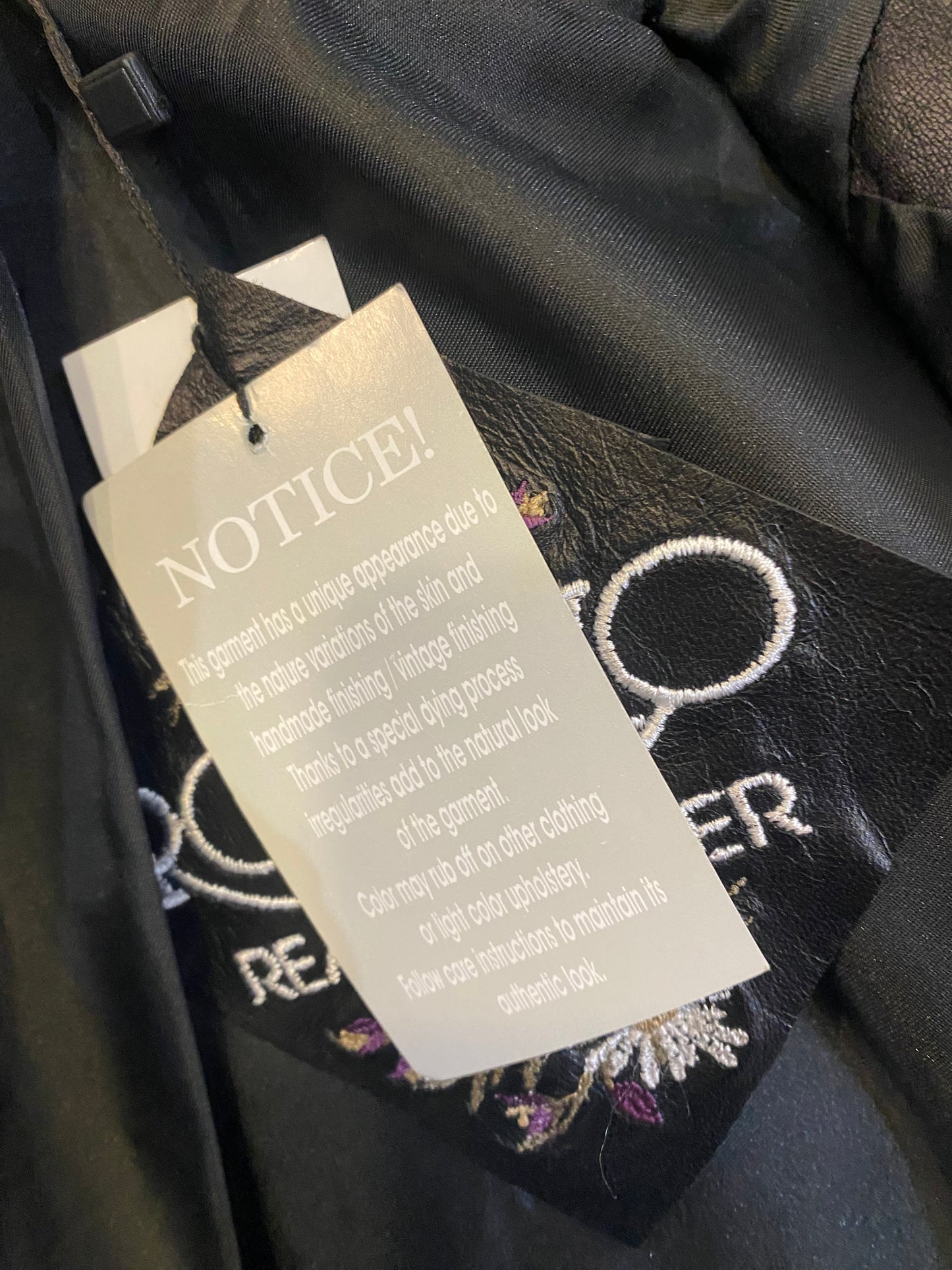 Rokoko Black Leather Jacket with Floral Embroidery and Studs Size 8-10 New with Tags