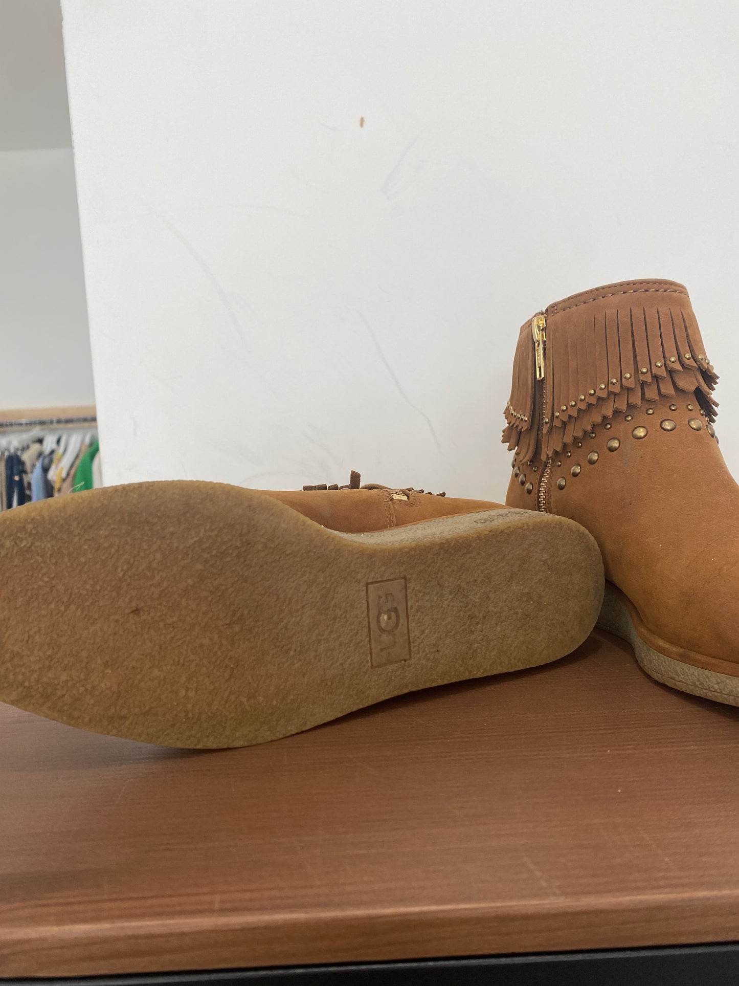 UGG Tan Suede Ankle Boots with Fringing Size 4