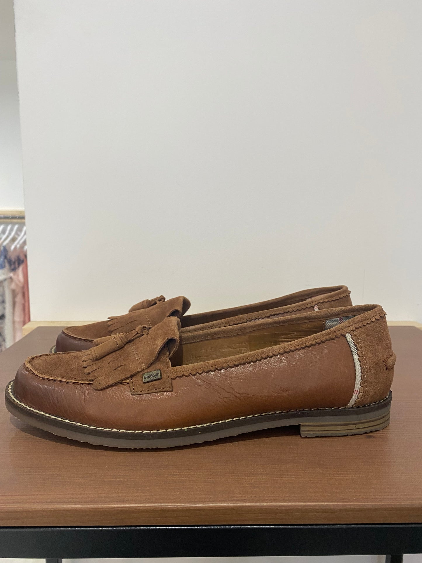 Barbour Brown Leather and Suede Naomi Loafers Brand New Size 8