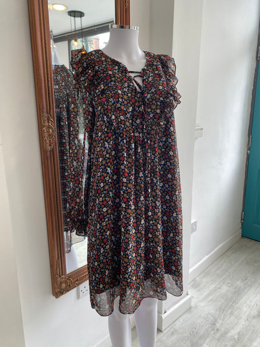 French Connection Red Floral Print Dress with slip size 8