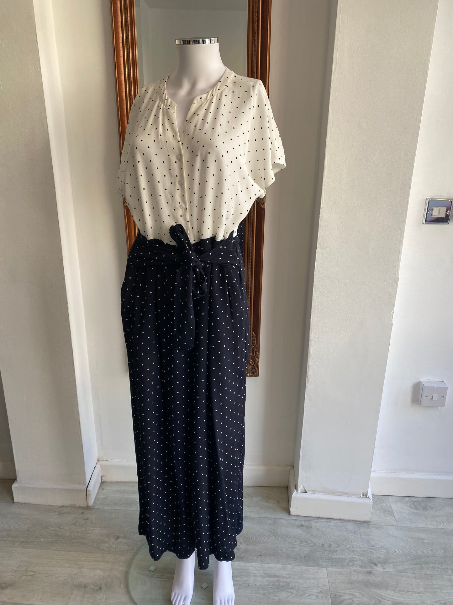 Hobbs Jumpsuit Cream and Black Polka Dot Size 12