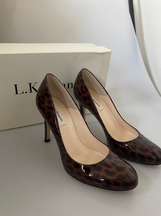 LK Bennett Patent Leather Shilo Leopard Print Heels Size 5