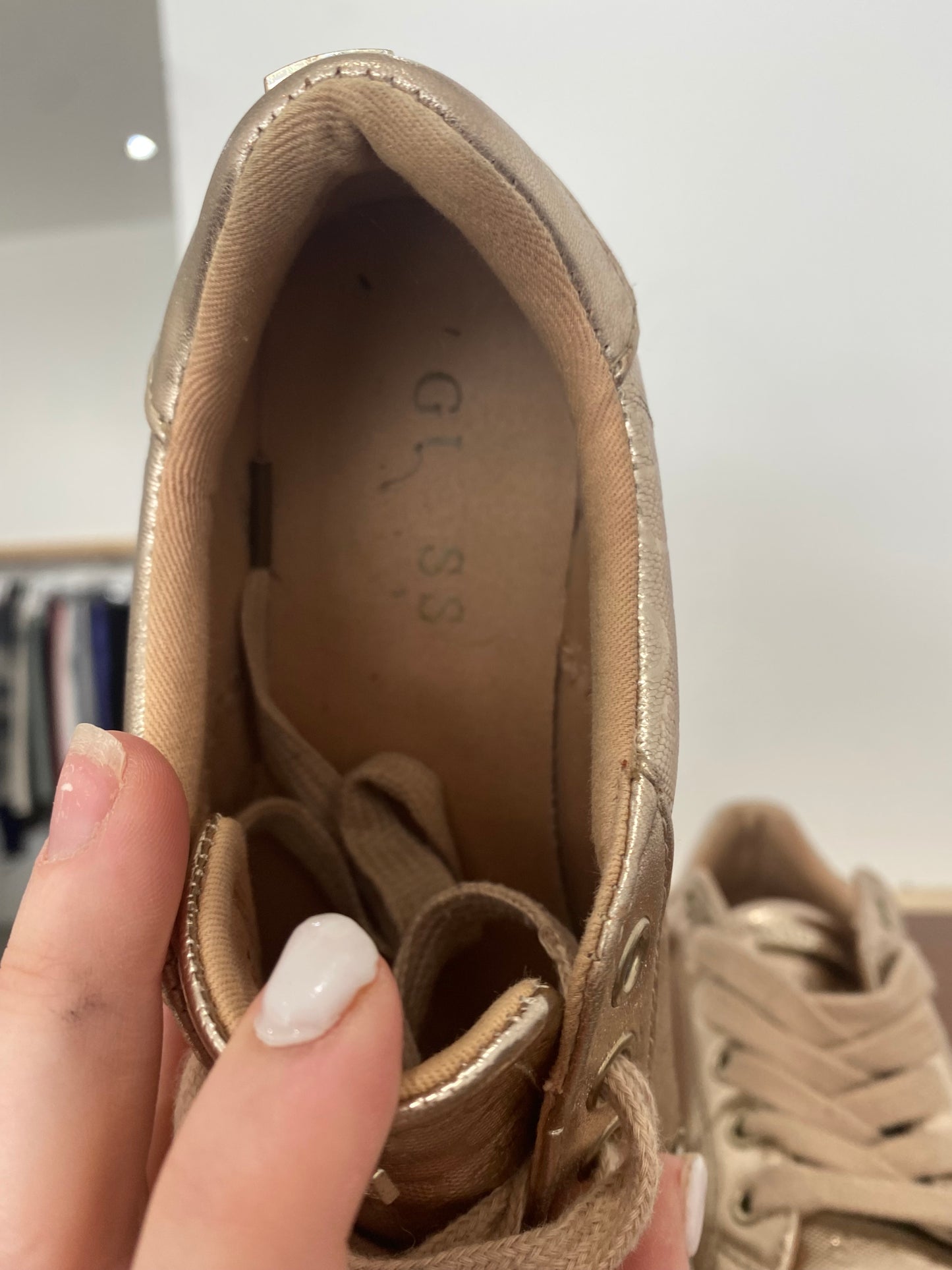 Guess Gold Monogram Trainers Size 4
