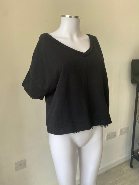 French Connection Black Top with Lace Detailing Size 10