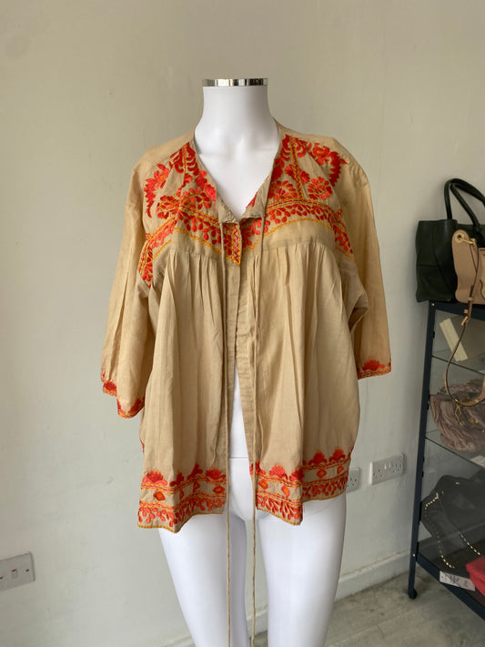 One Hundred Stars Beige and Coral Embroidered Jacket