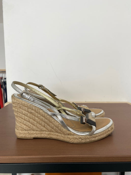 Coral Blue Italy Leather Wedged Sandals Size 5