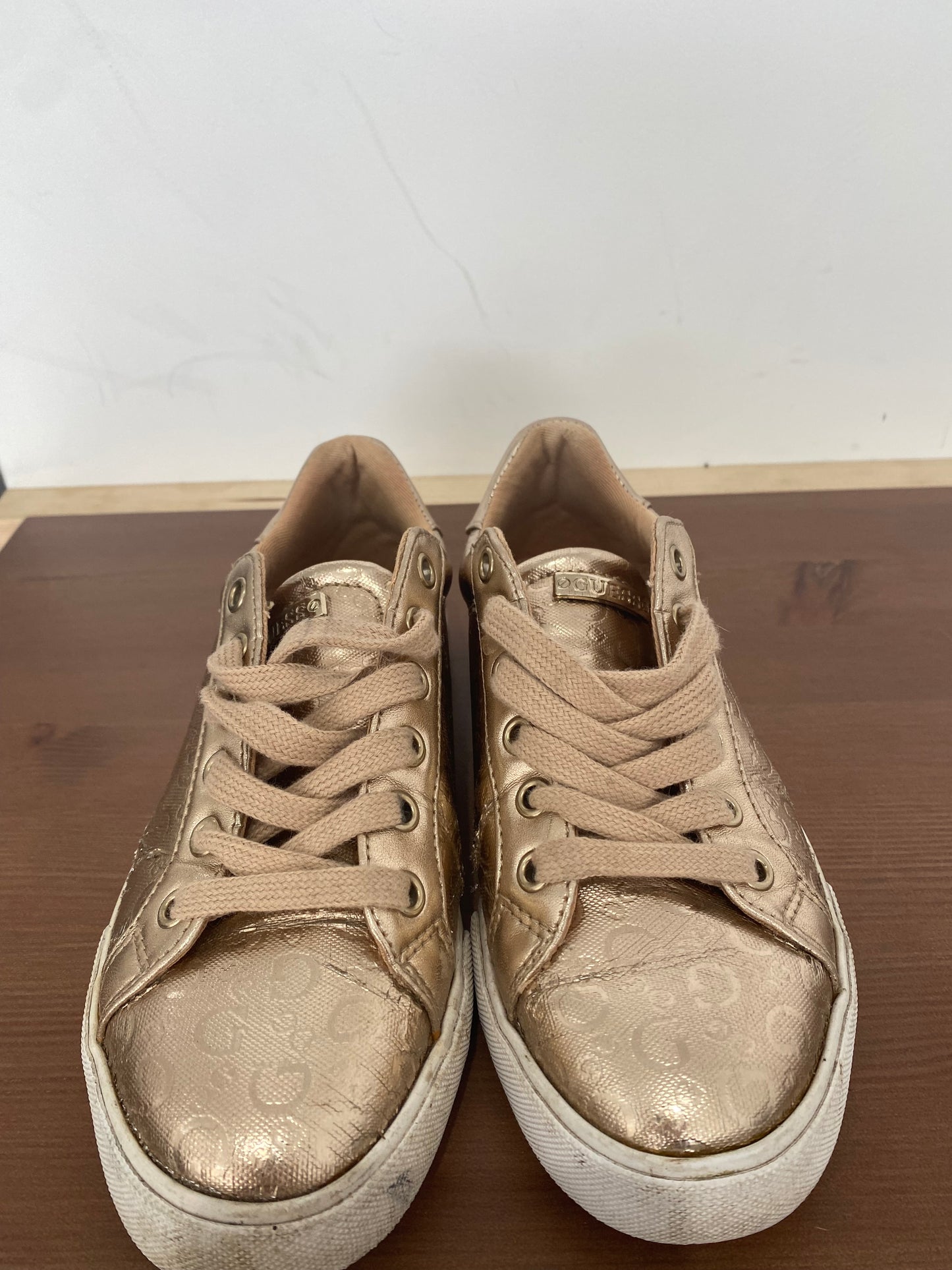 Guess Gold Monogram Trainers Size 4