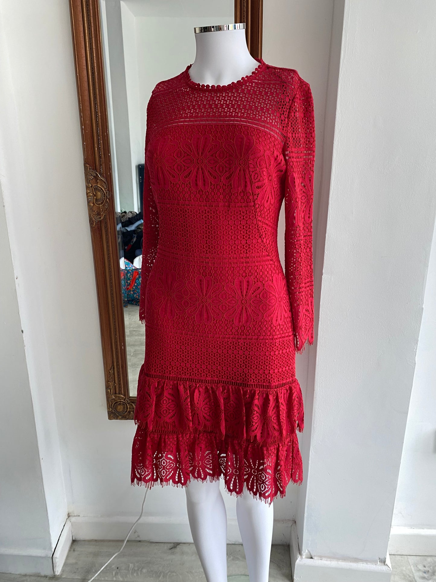Whistles Marylou Red Crochet Dress Size 8