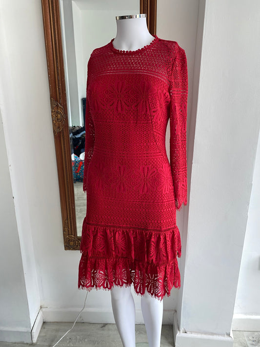 Whistles Marylou Red Crochet Dress Size 8