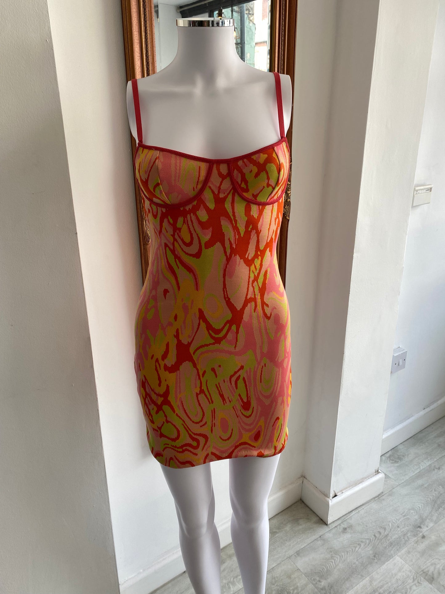Zara Orange Patterned Dress Size 8