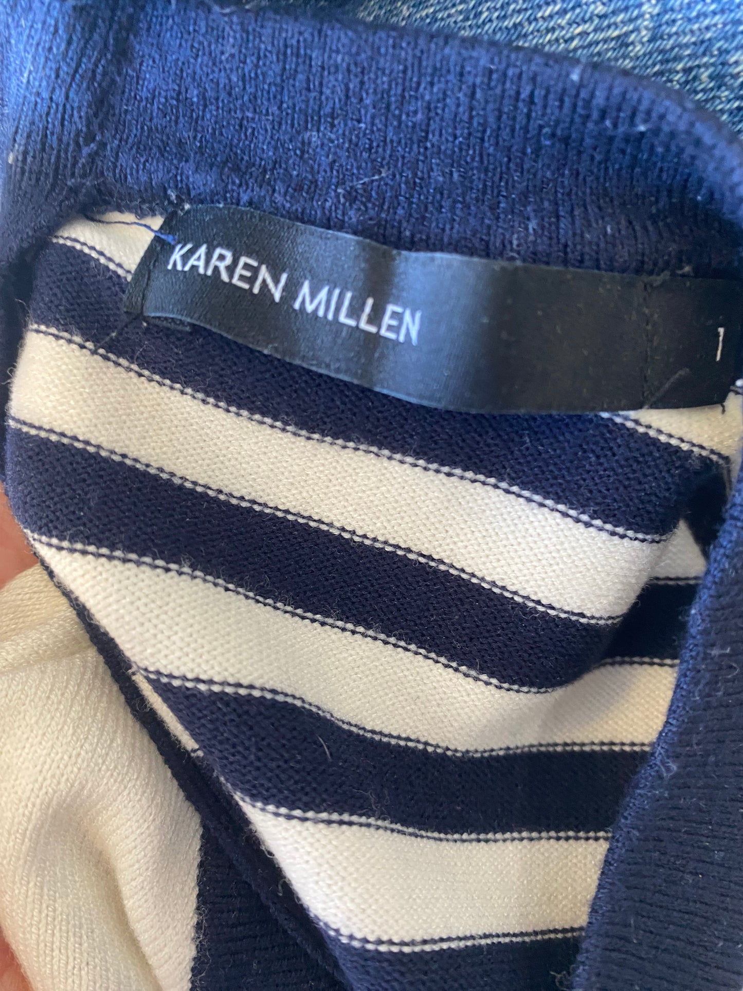 Karen Millen navy and white striped knitted dress size 8