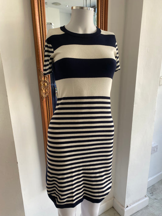 Karen Millen navy and white striped knitted dress size 8
