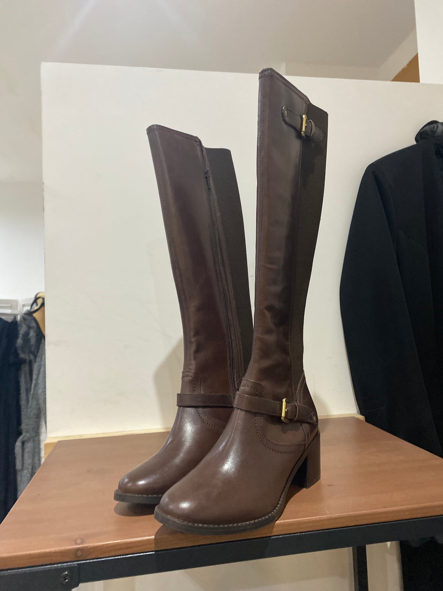 Dune Dark Brown Knee High Leather Vivvi Boots Size 3