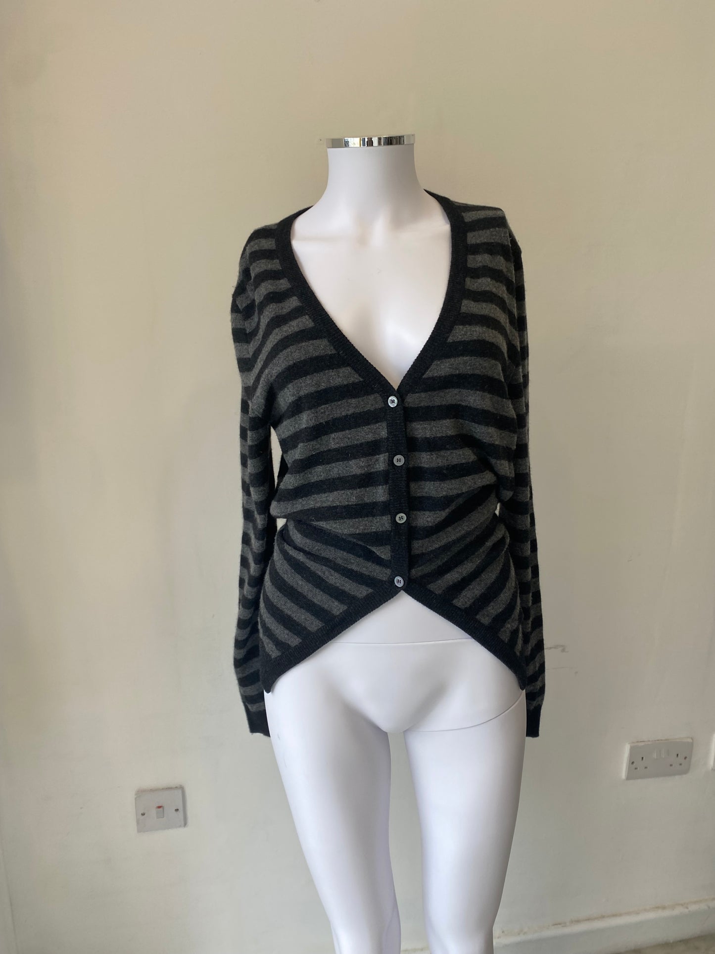 Moschino Grey and Black Striped Knitted Cardigan Top Size 8