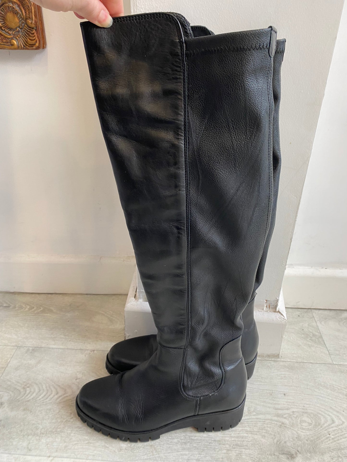 Moda in Pelle Black Leather Knee High Boots Size 6