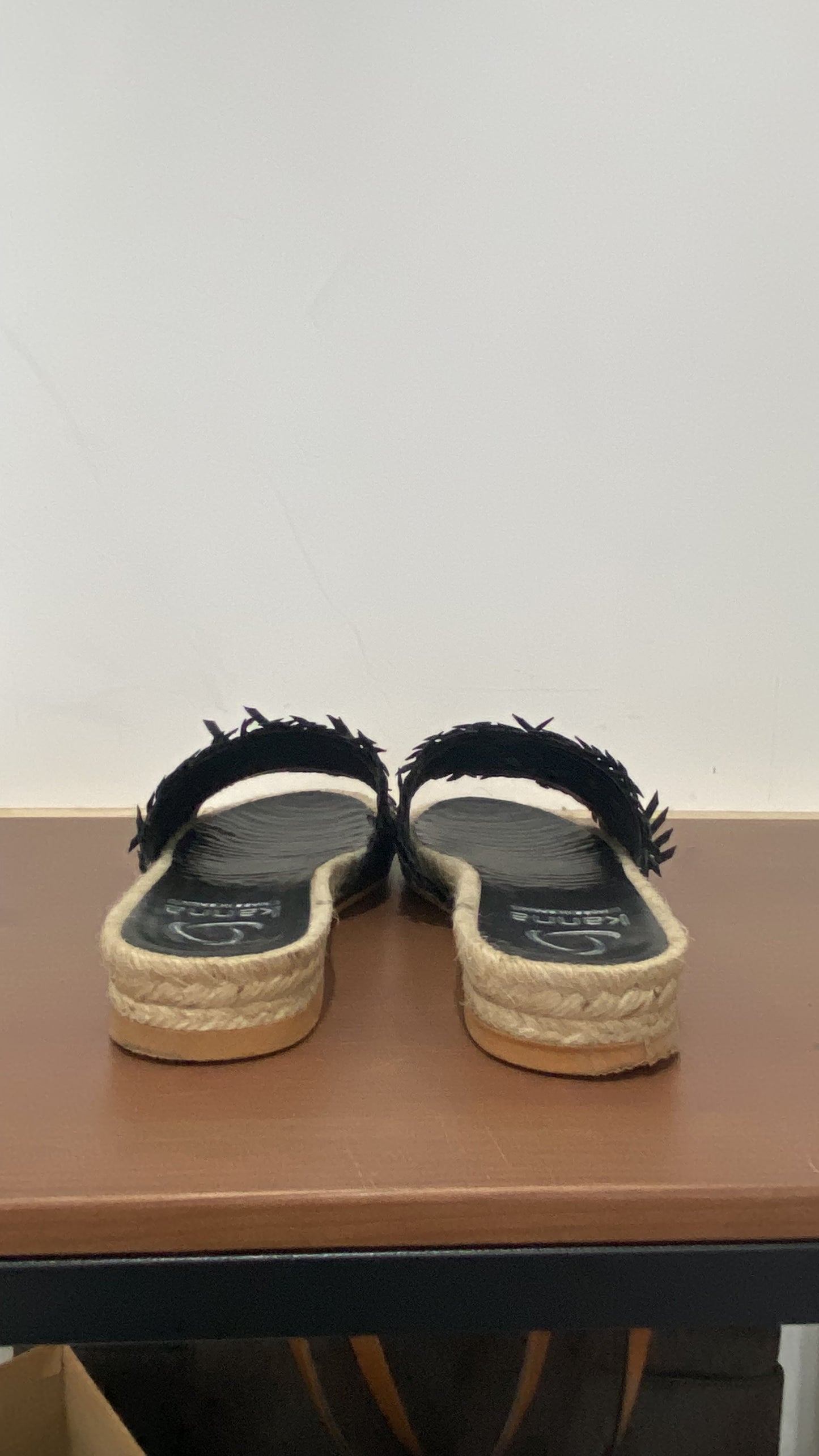 Kanna Black Leather Sliders Size 5
