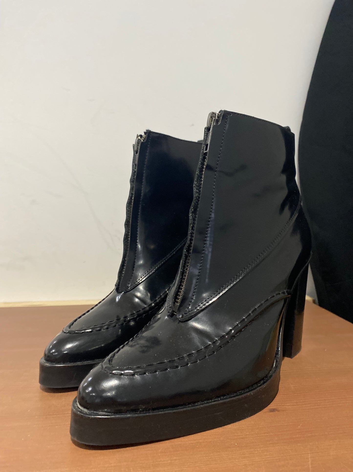 Whistles Black Patent Heeled Ankle Boots Size 7