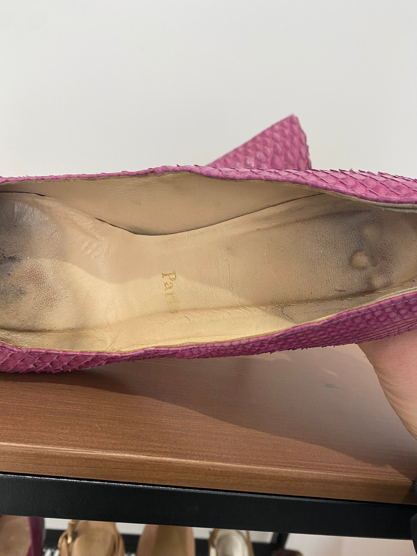 Christian Louboutin Pink Snake Affect Round Toe Heels Size 5.5