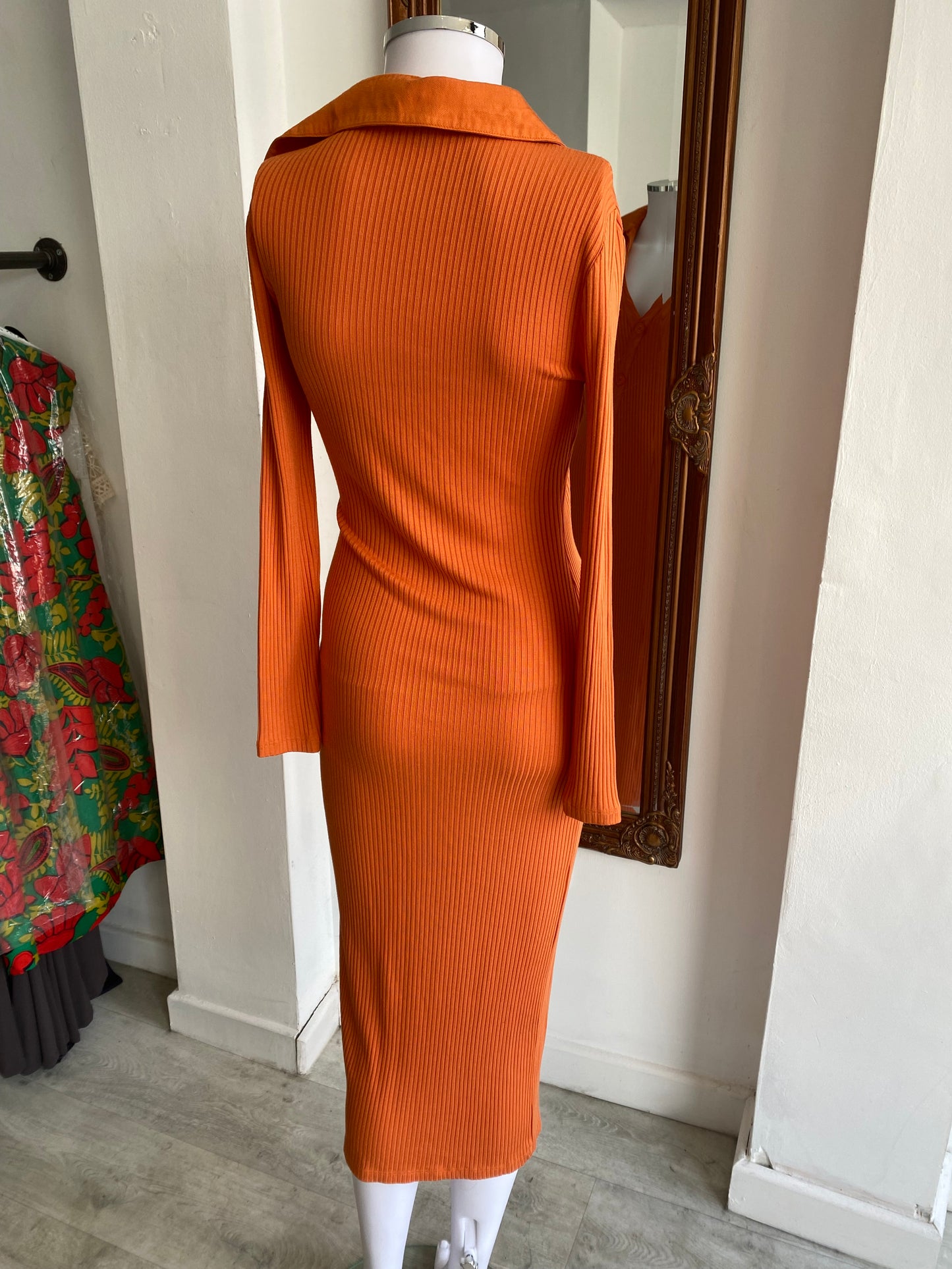 French Connection orange asymmetric ribbed dress size 8