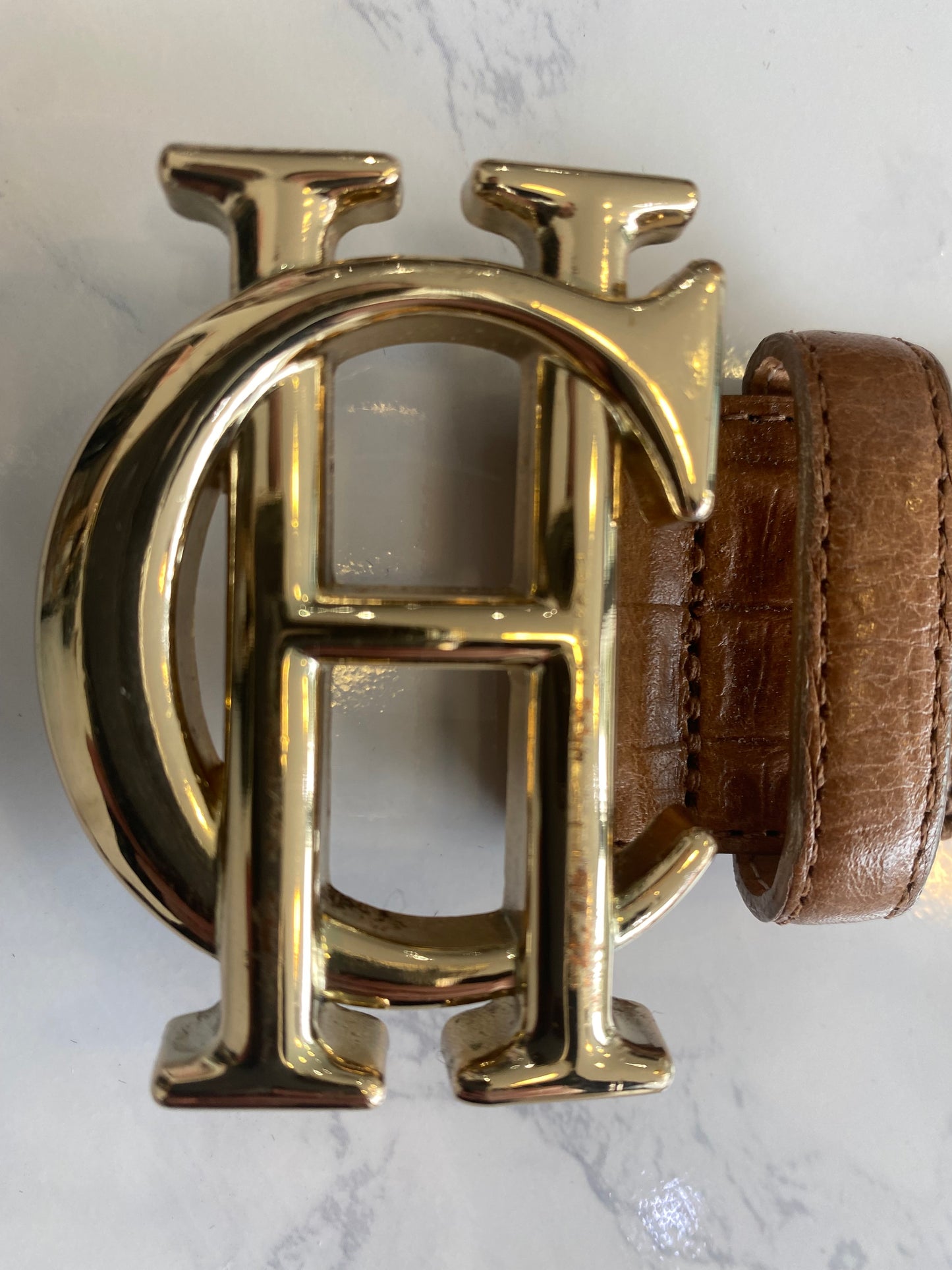 Holland Cooper Tan Croc Leather Belt with Box