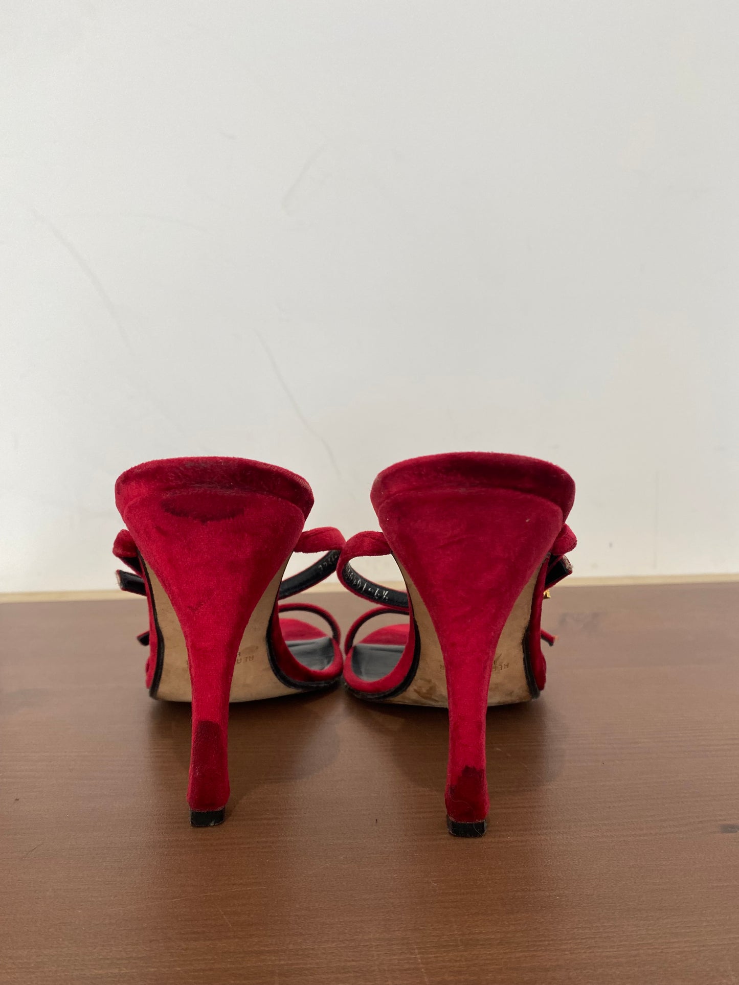 Gina Red Velvet Heeled Sandals Size 6.5