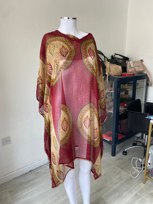 Patterned Kaftan with Gold Trim One Size