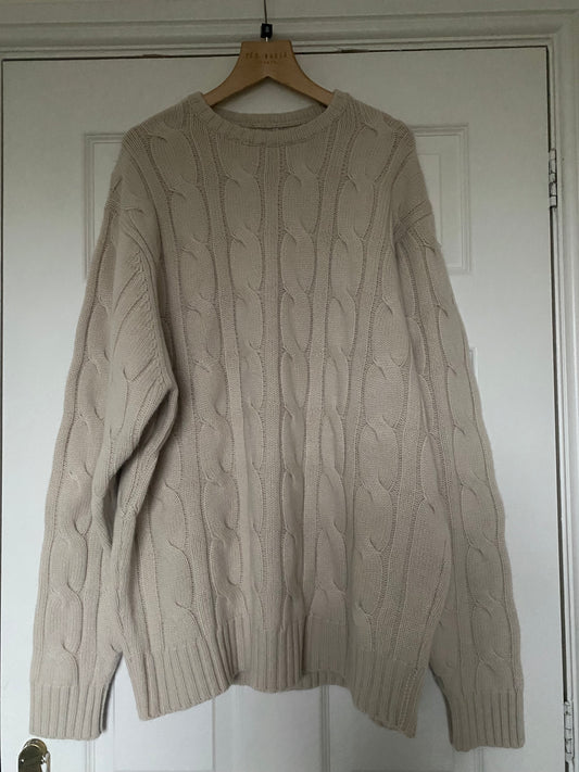 Charles Tyrwhitt 100% Pure Cashmere Cream Cable Knit Jumper Size XL