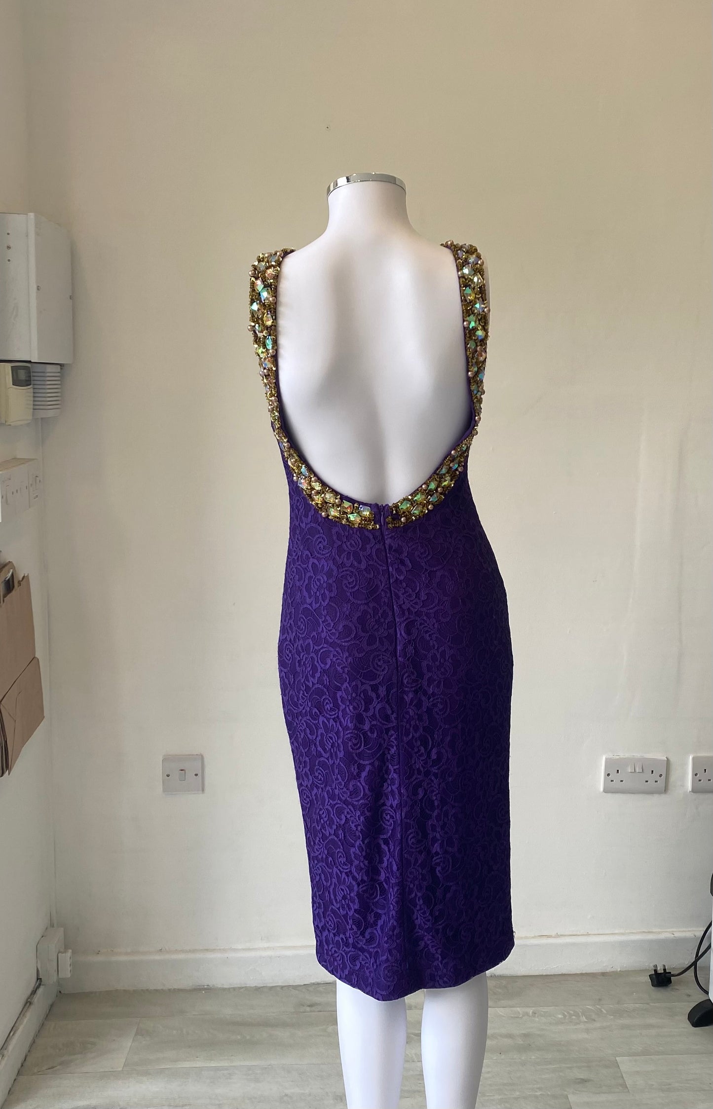 Pia Michi Purple Lace Backless Dress Size 8