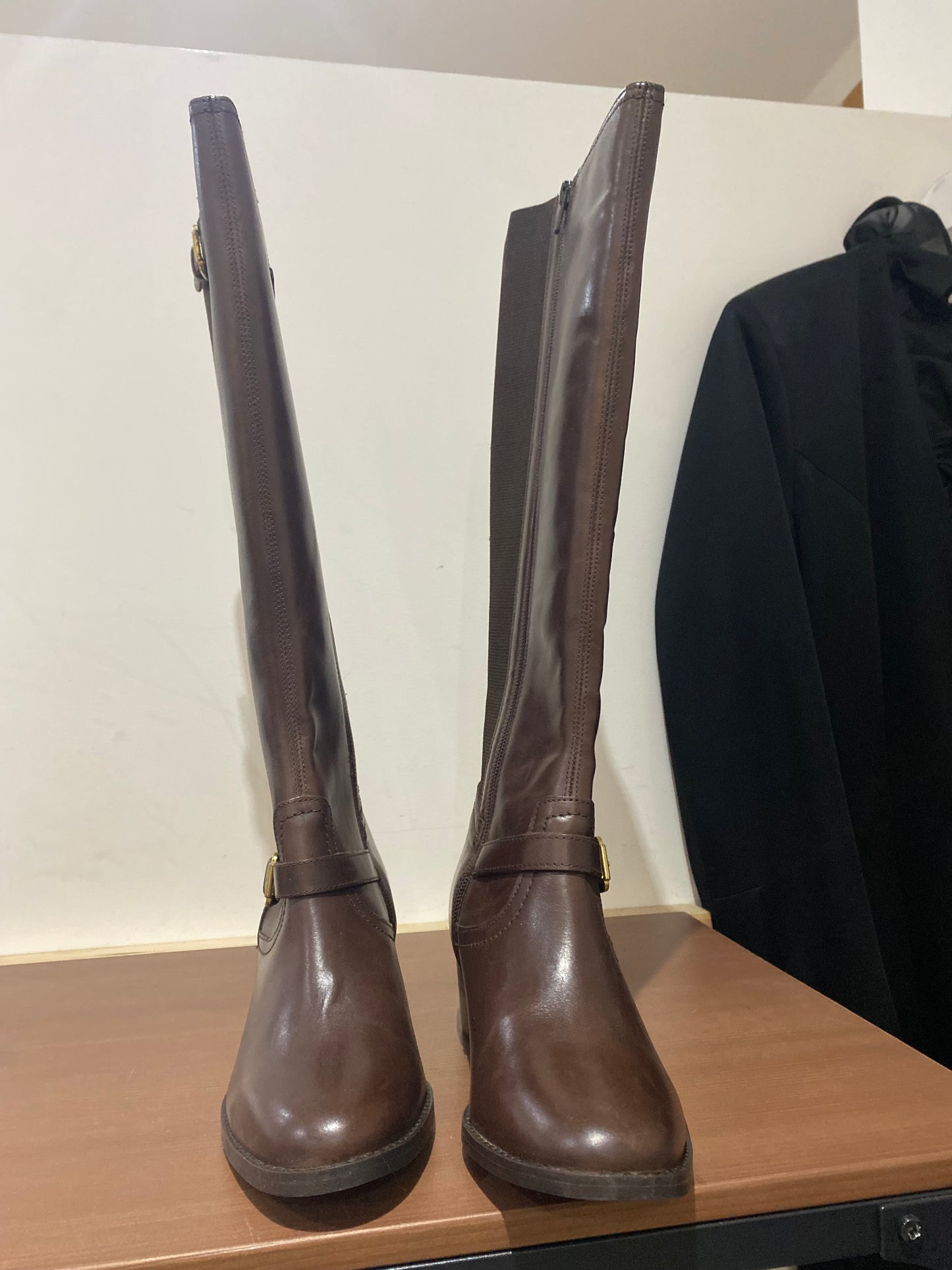 Dune Dark Brown Knee High Leather Vivvi Boots Size 3