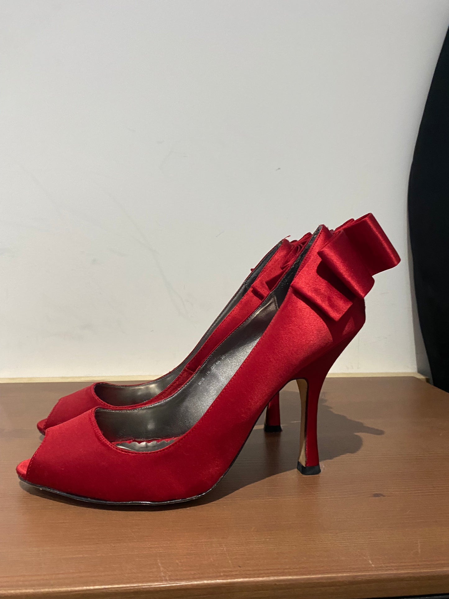 Coast Red Satin Heels with Bow Backs Size 6 with dustbag and box