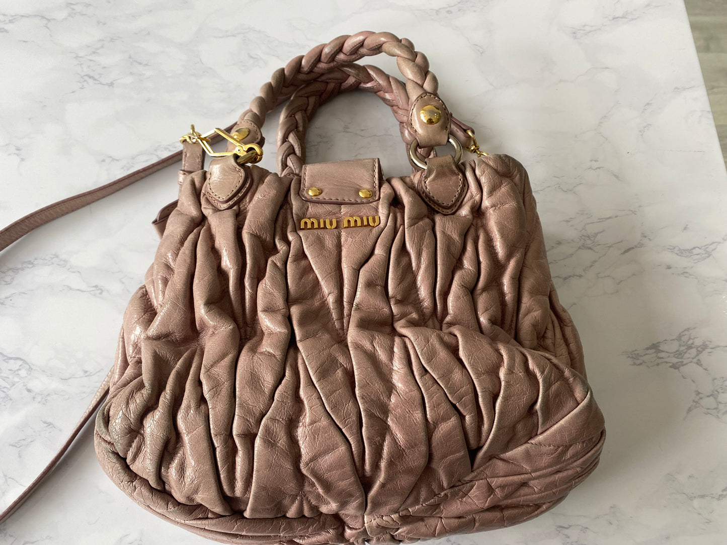 Miu Miu Metelasse Soft Pink Handbag with crossbody strap