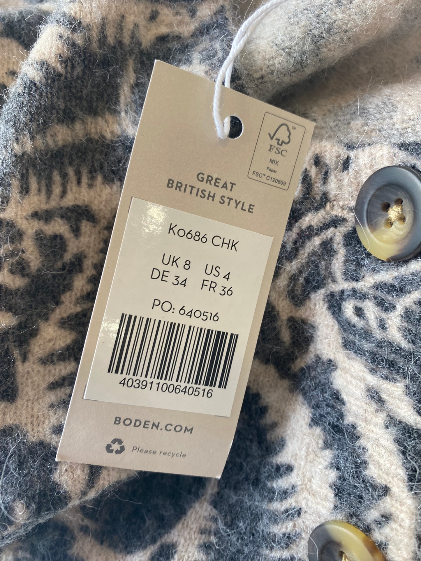 Boden Patterend Cardigan New With Tags