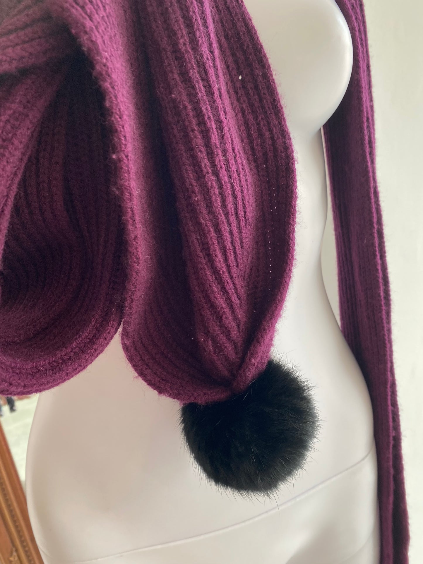 LK Bennett Wool and Cashmere Purple Bobble Scarf