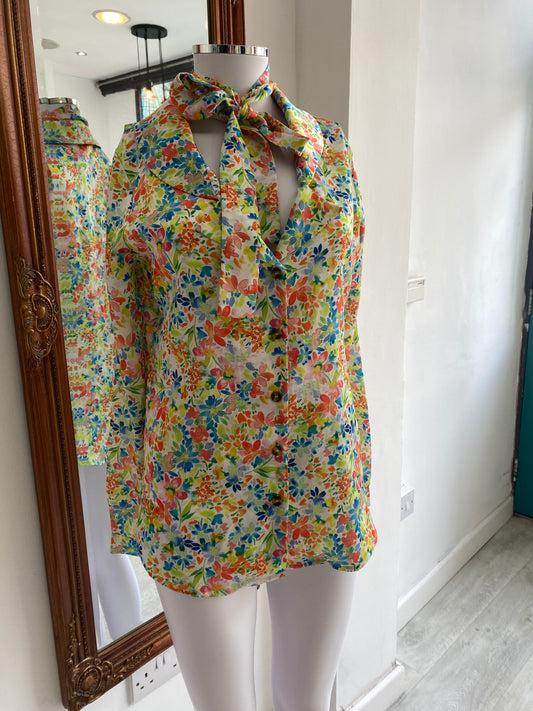 Never Fully Dressed Floral Shirt with Neck Tie Size 8