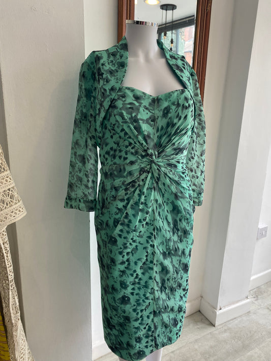 Gina Bacconi printed turquoise dress and jacket size 14