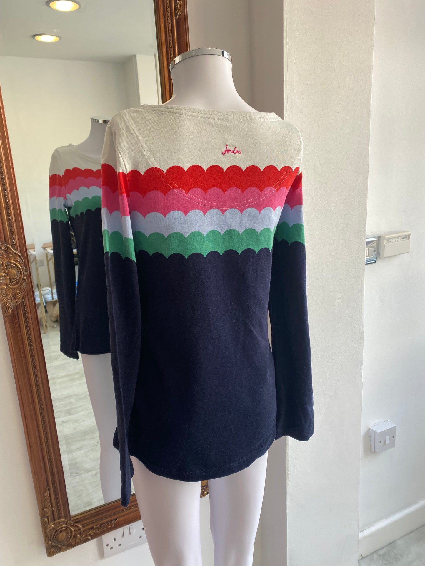Joules Scalloped Rainbow Print Top Size 8