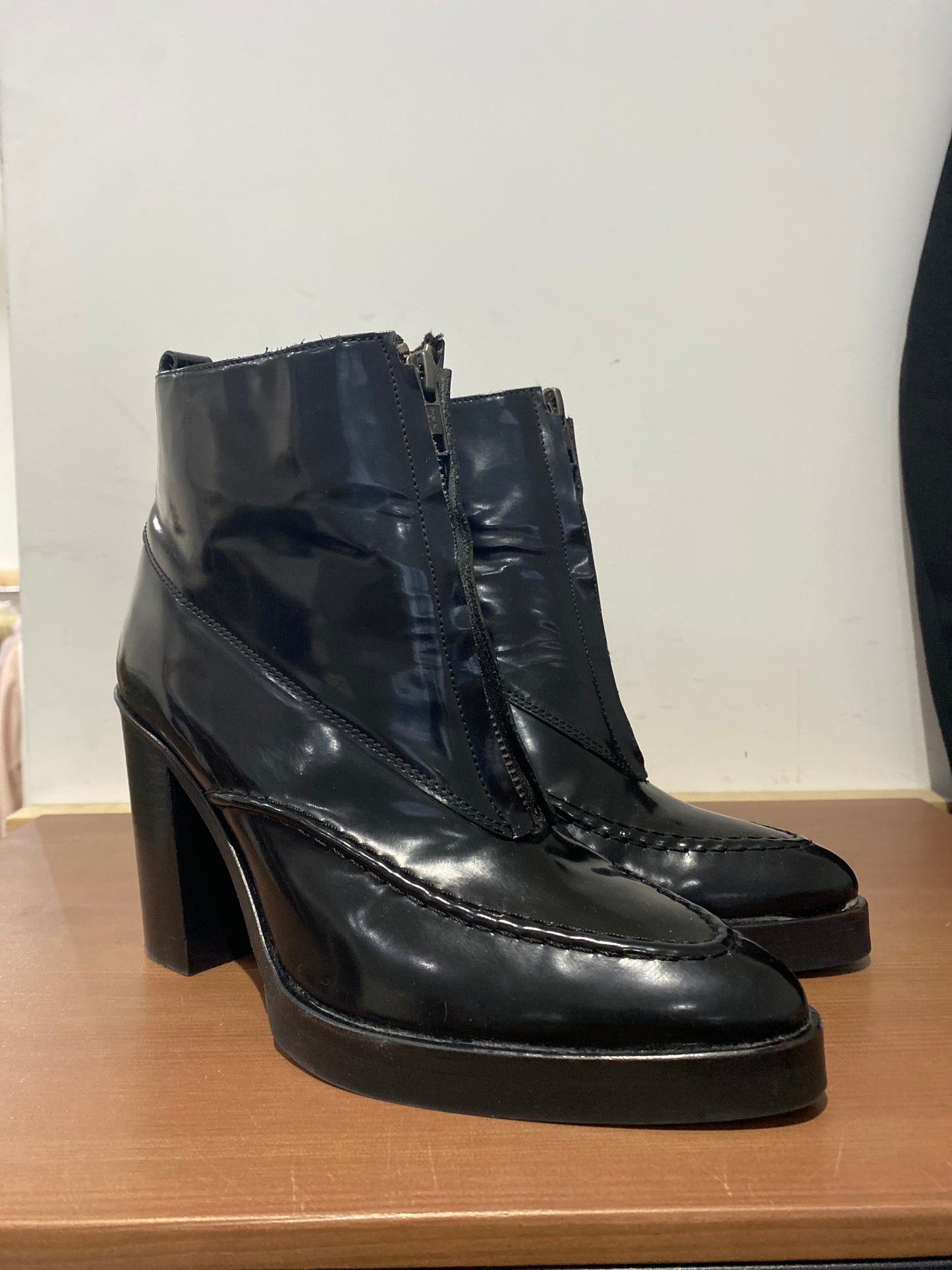 Whistles Black Patent Heeled Ankle Boots Size 7