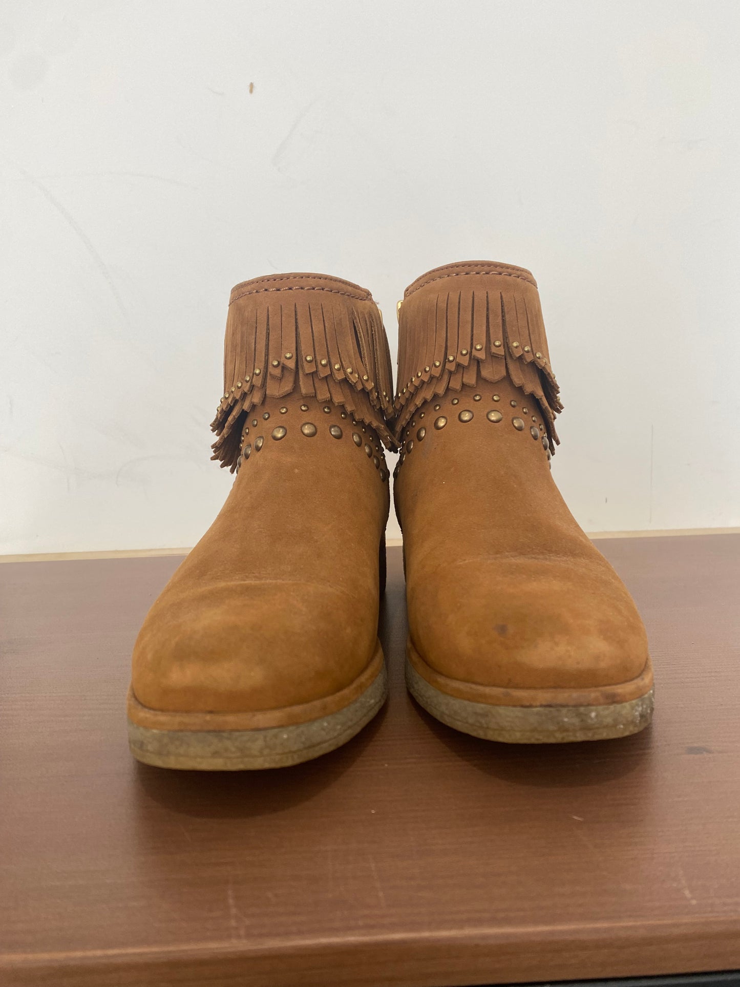 UGG Tan Suede Ankle Boots with Fringing Size 4