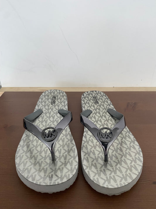 Michael Kors Grey Logo Flip Flops Size Large 6