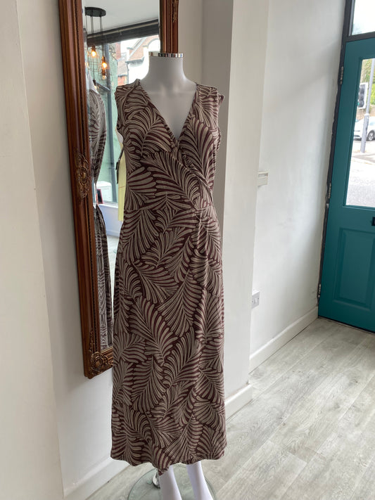 Thought Brown Leaf Print Wrap Dress Size 8