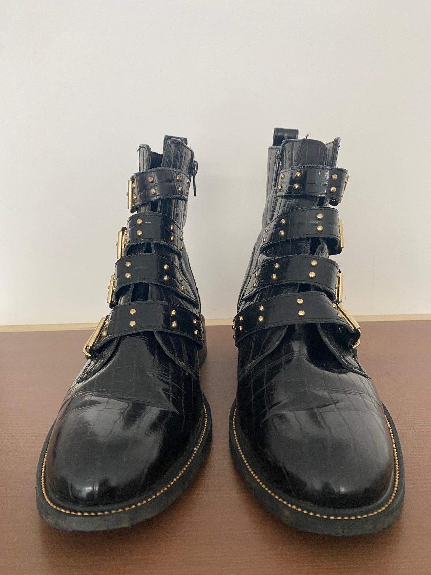 Carvella Black Leather Buckle Ankle Boots Size 7