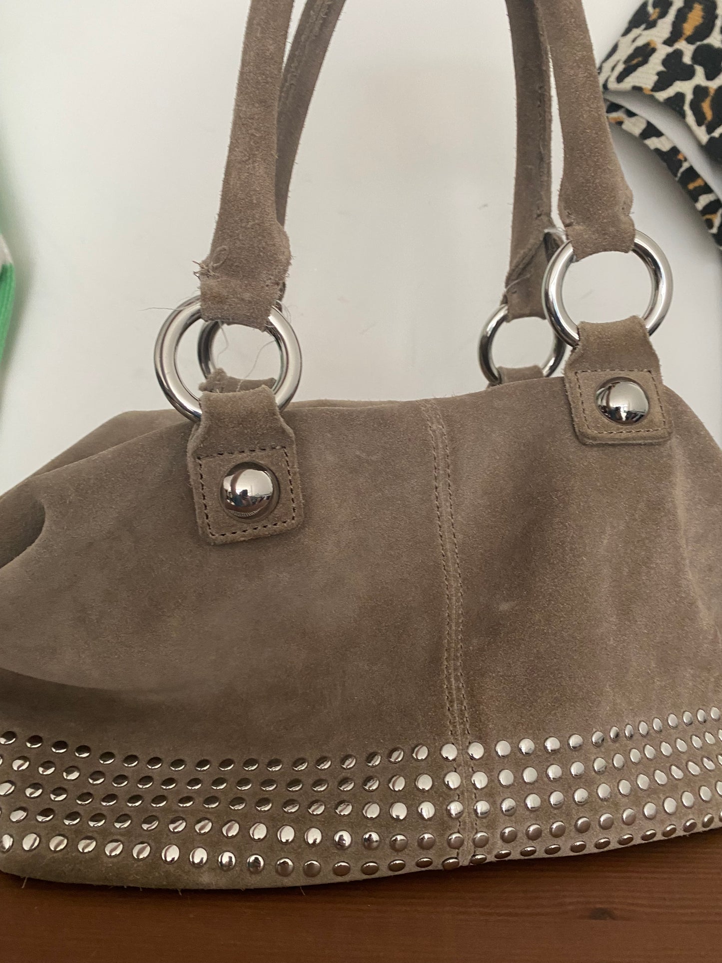 Karen Millen beige suede studded handbag