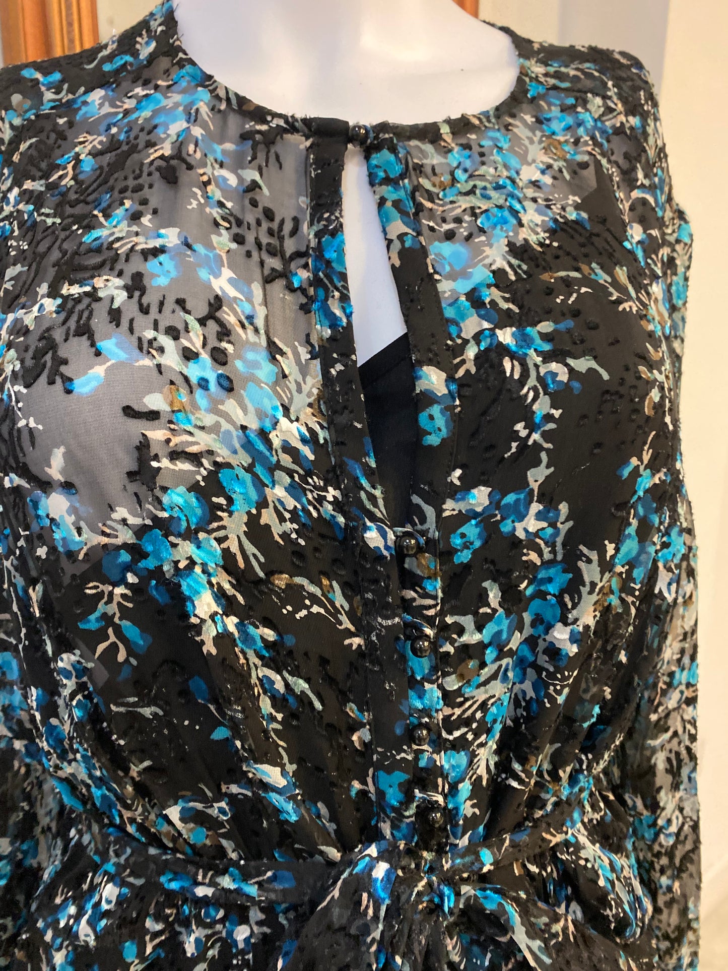LK Bennett Velvet Detail Patterned Dress with Slip Dress Size 16