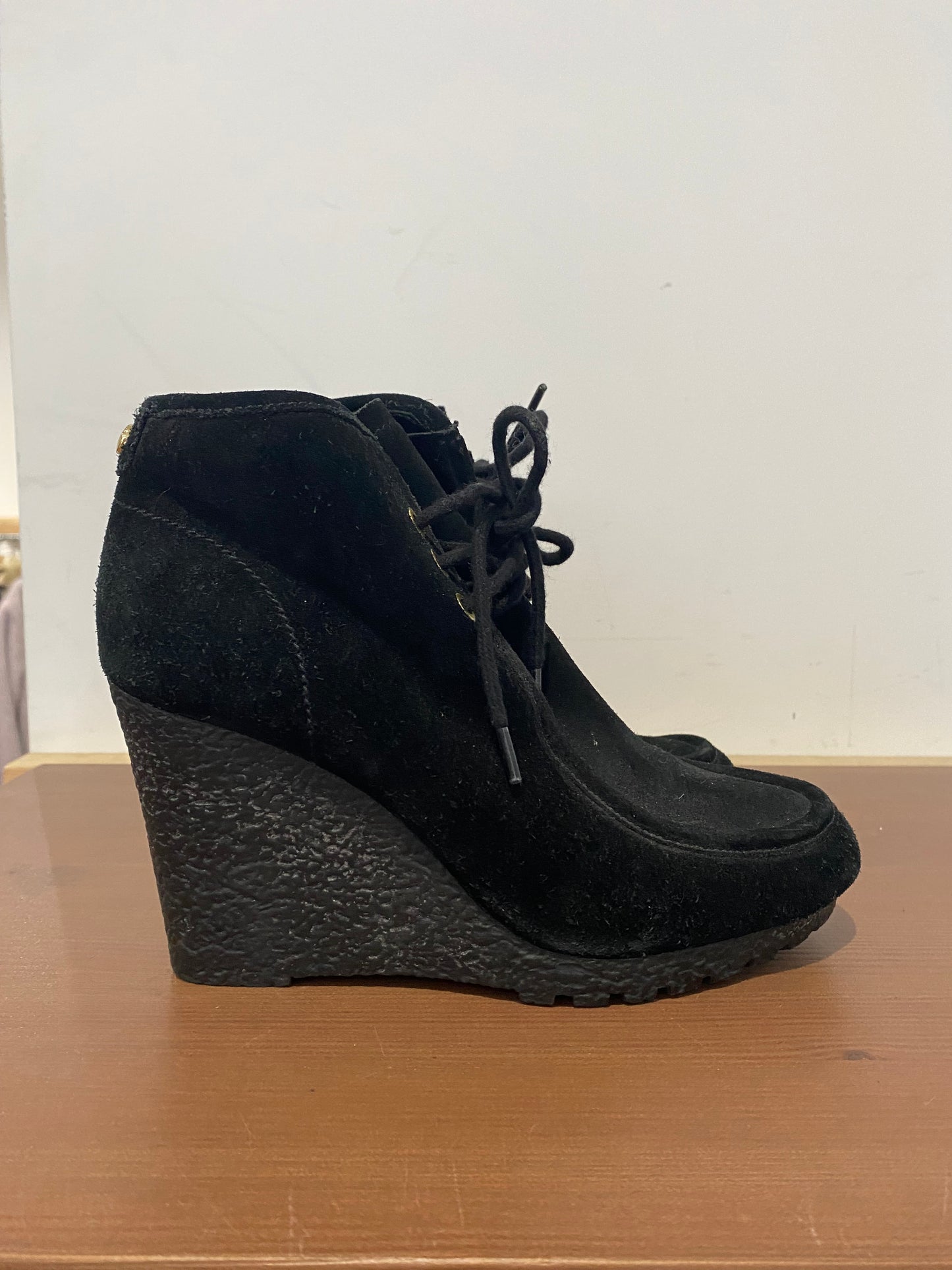 Michael Kors Black Suede Wedge Lace Up Boots Size 4