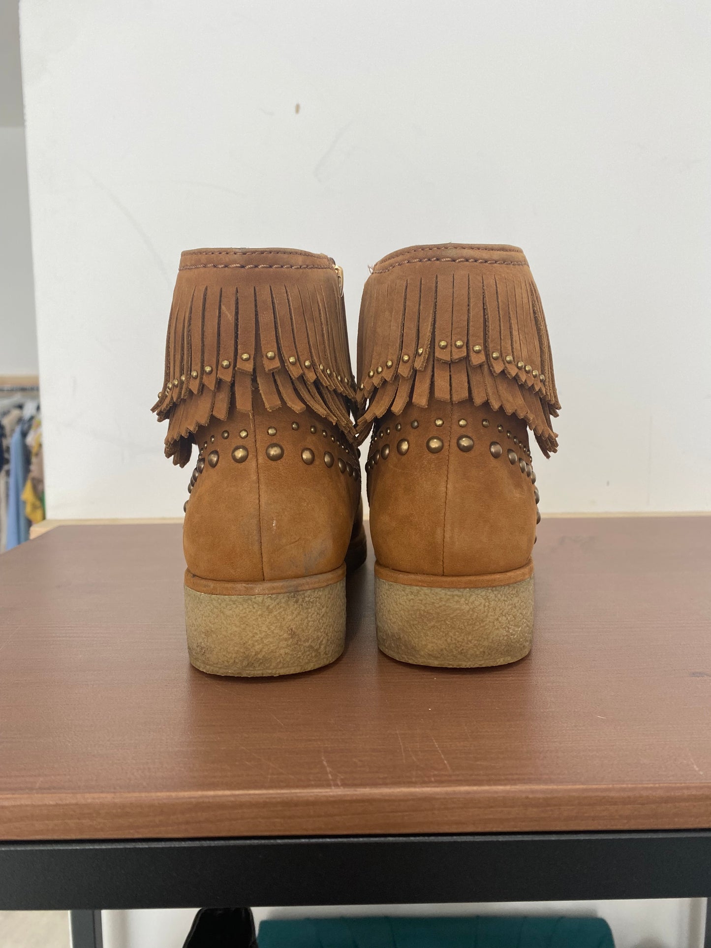 UGG Tan Suede Ankle Boots with Fringing Size 4