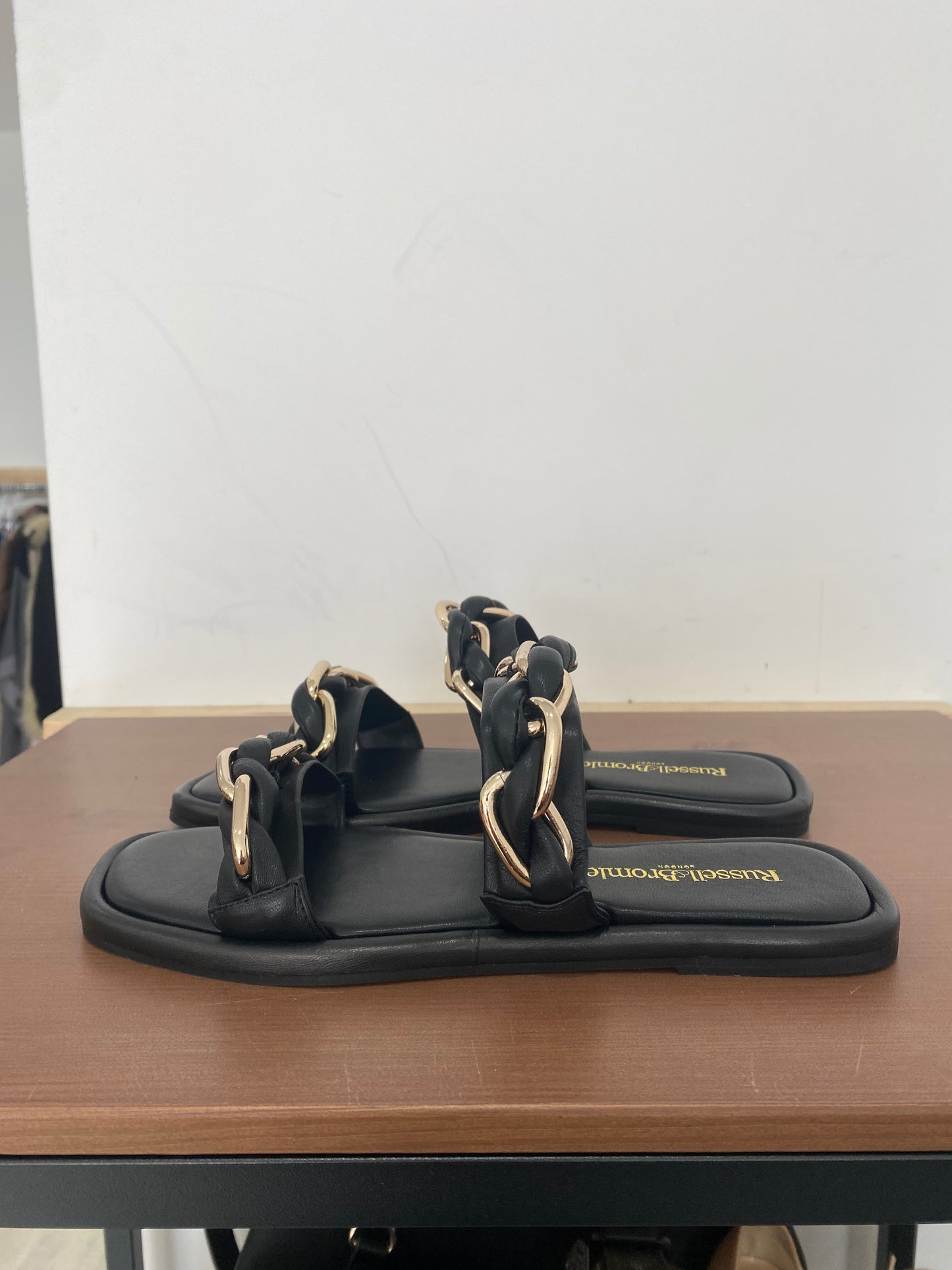 Russell and Bromley Black Leather Chain Sliders Size 5