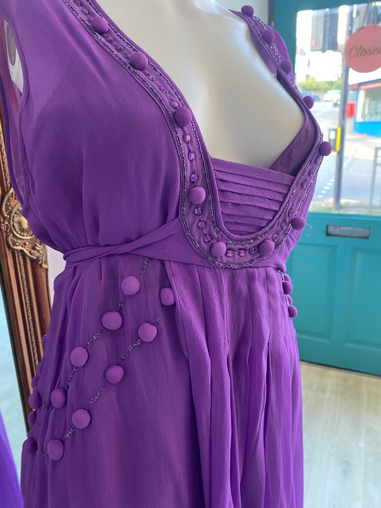 Marlene Birger Purple Dress with Pom Poms Size 14